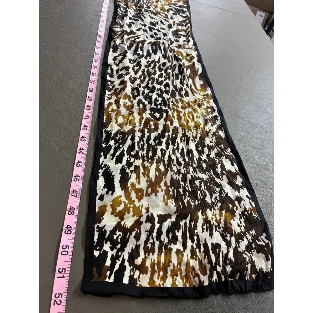Adrienne Vittadini Silk Scarf | Brown Black Gold Ivory | 51 x 11 Inches
